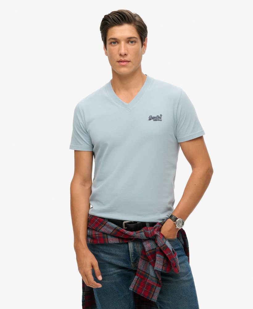 t-shirt met v-hals en essential-logo van biologisch katoen in china blue