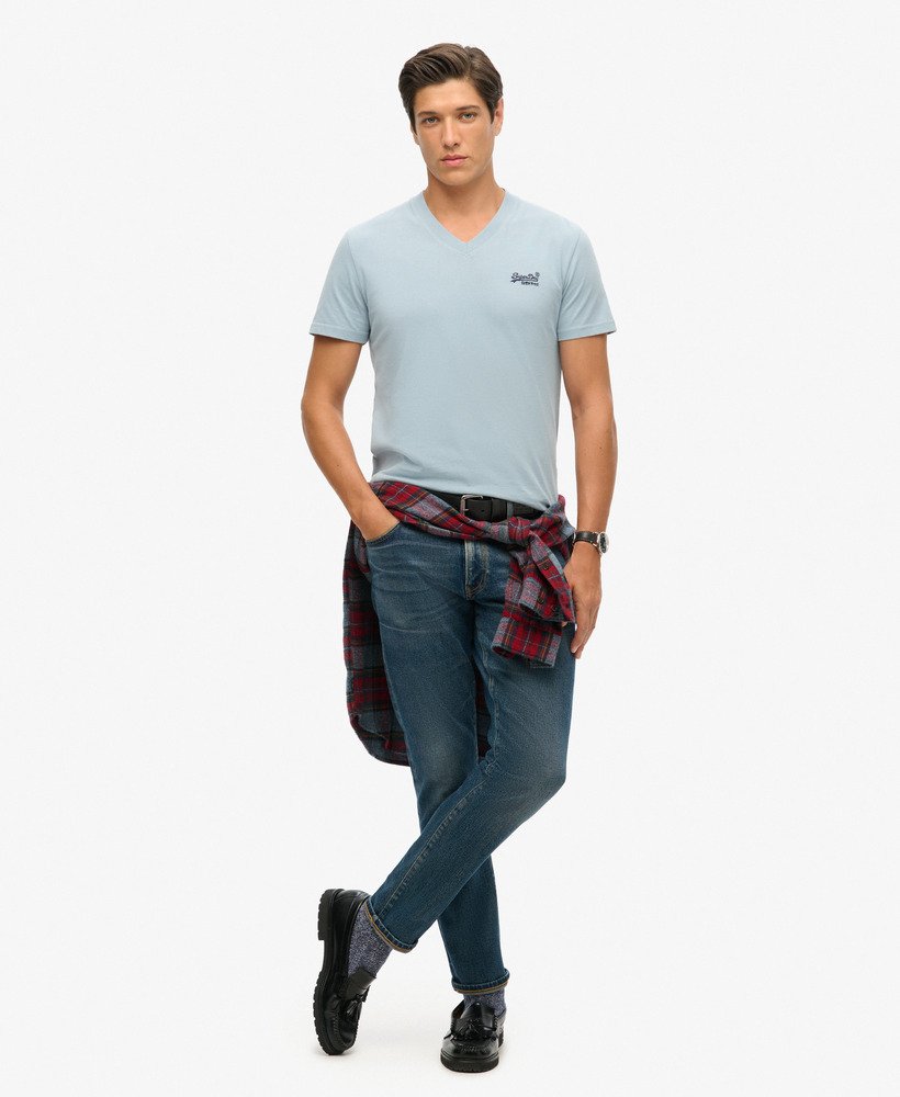 t-shirt met v-hals en essential-logo van biologisch katoen in china blue