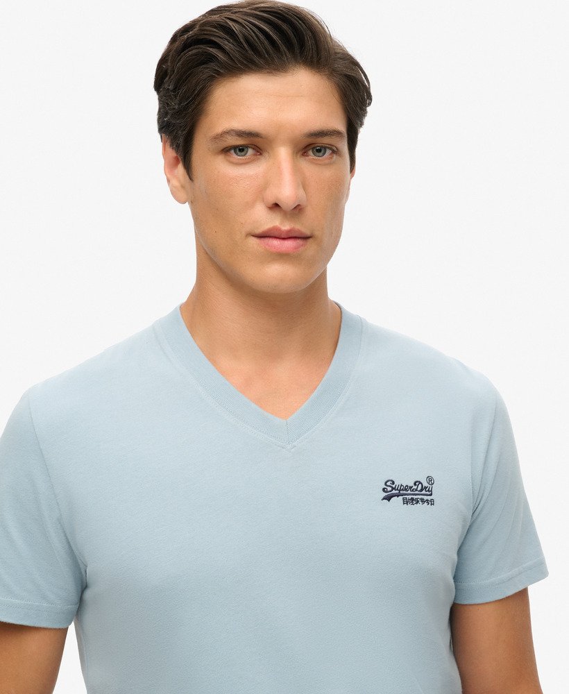 t-shirt met v-hals en essential-logo van biologisch katoen in china blue