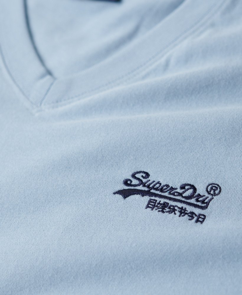 t-shirt met v-hals en essential-logo van biologisch katoen in china blue
