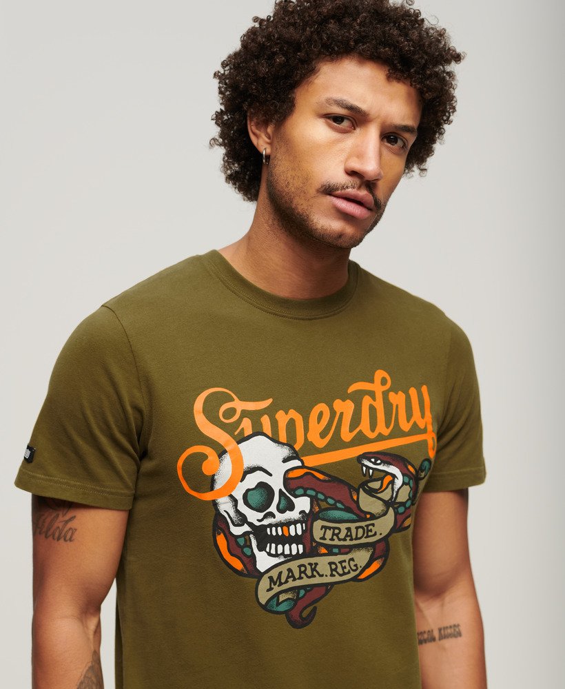 tattoo script t-shirt in dennengroen