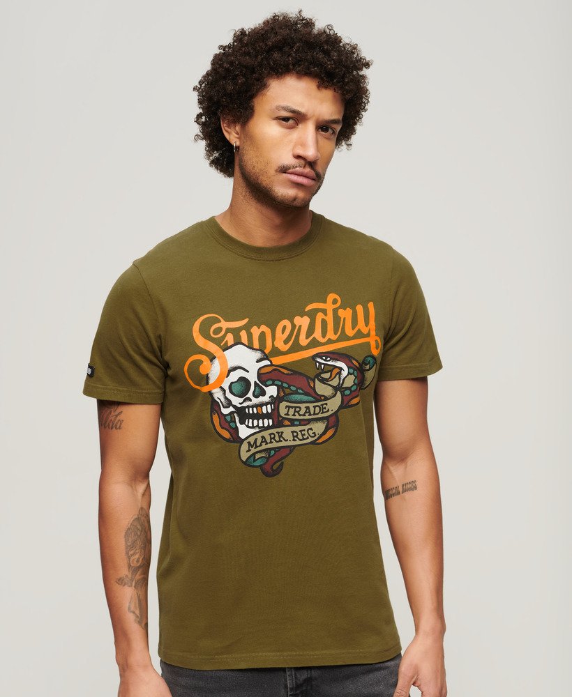 tattoo script t-shirt in dennengroen