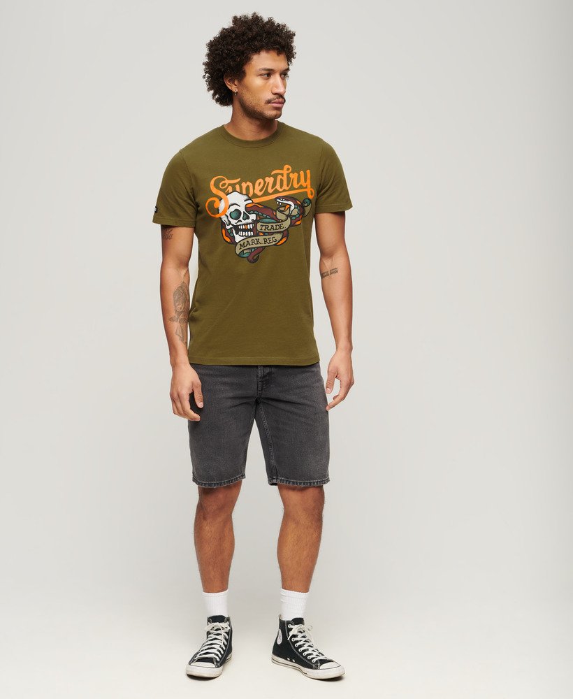 tattoo script t-shirt in dennengroen