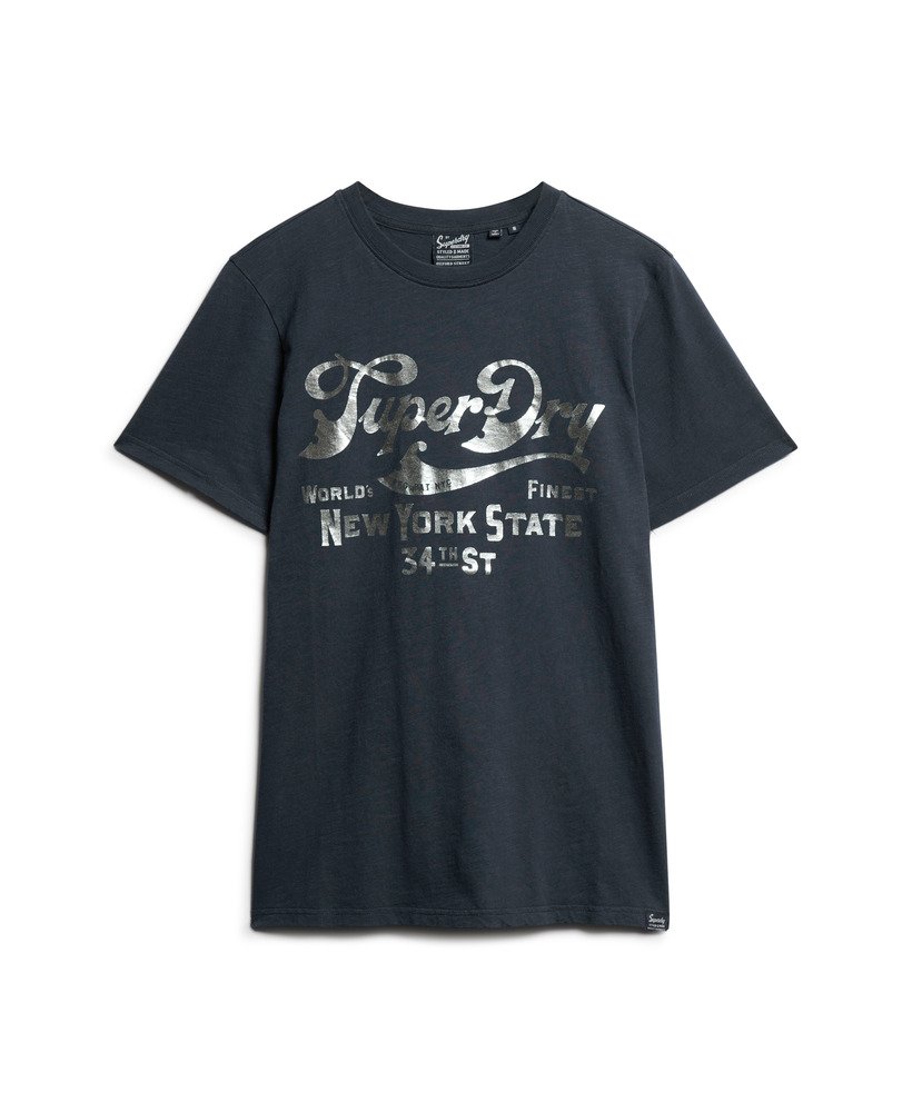 metallic workwear graphic t-shirt in eclipse navy slub