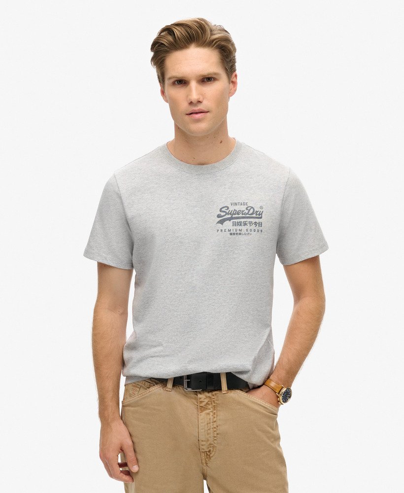 vintage logo heritage t-shirt met borstplaat in gemêleerd grijs.