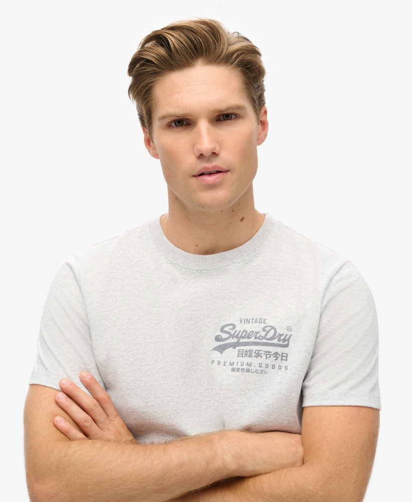 vintage logo heritage t-shirt met borstplaat in gemêleerd grijs.