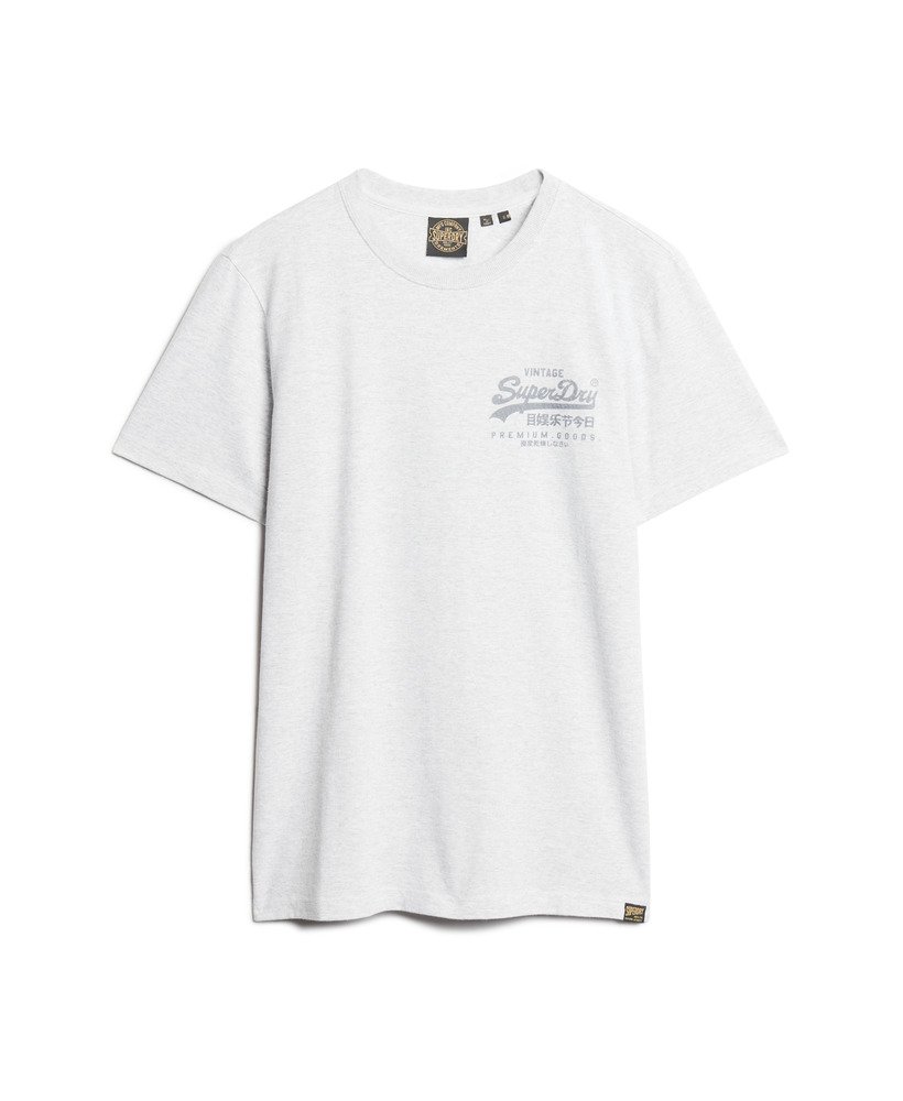 vintage logo heritage t-shirt met borstplaat in gemêleerd grijs.