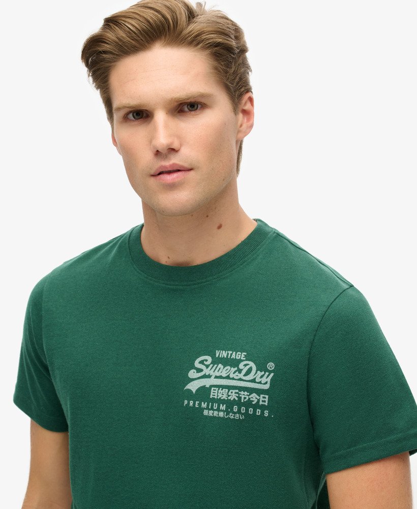 vintage logo heritage t-shirt met borstplaat in bengreen marl
