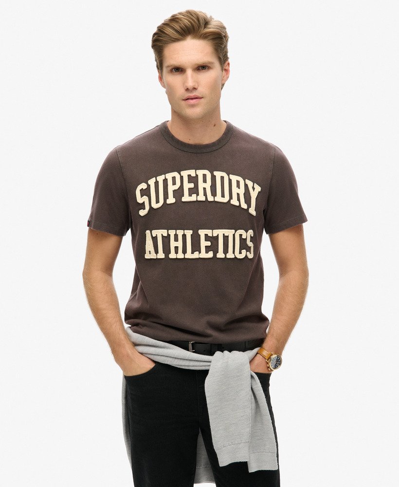 vintage sportief t-shirt met korte mouwen in donkergrijsgroen