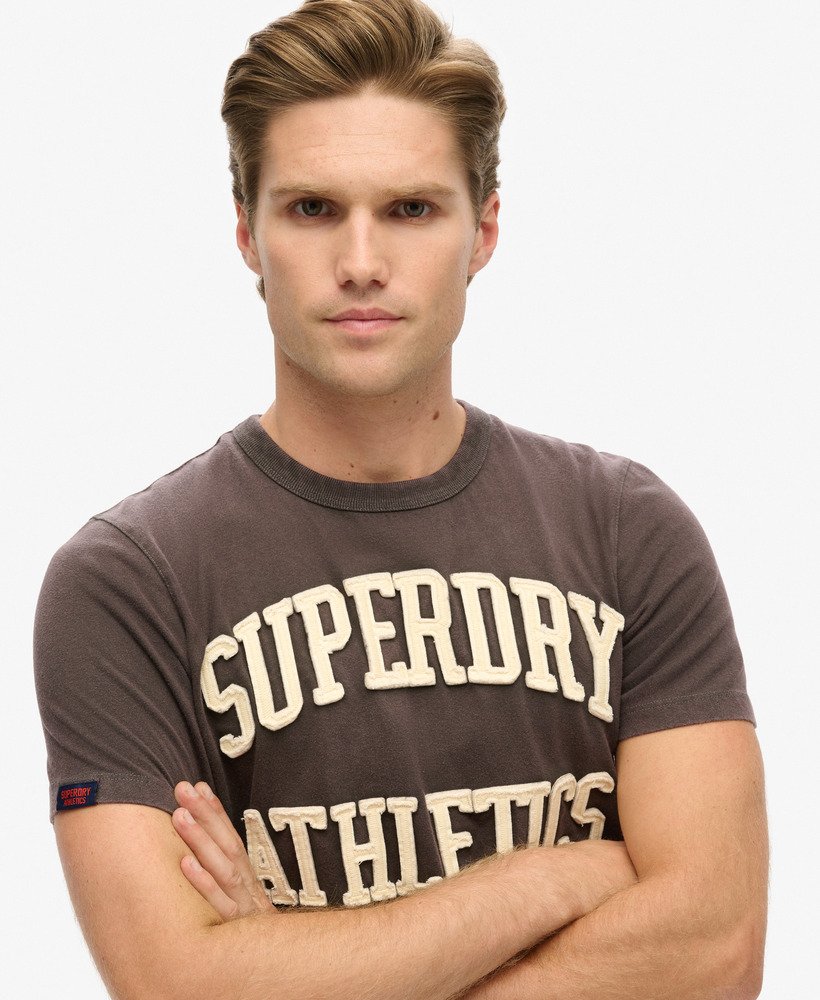 vintage sportief t-shirt met korte mouwen in donkergrijsgroen