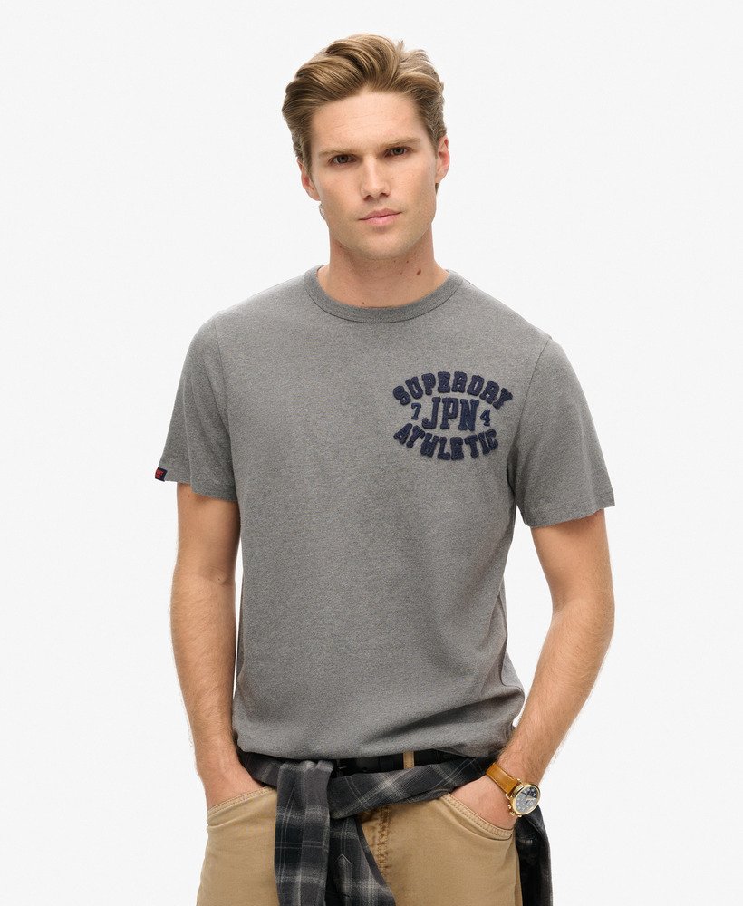 vintage sportief t-shirt met korte mouwen in middengrijs gemêleerd.