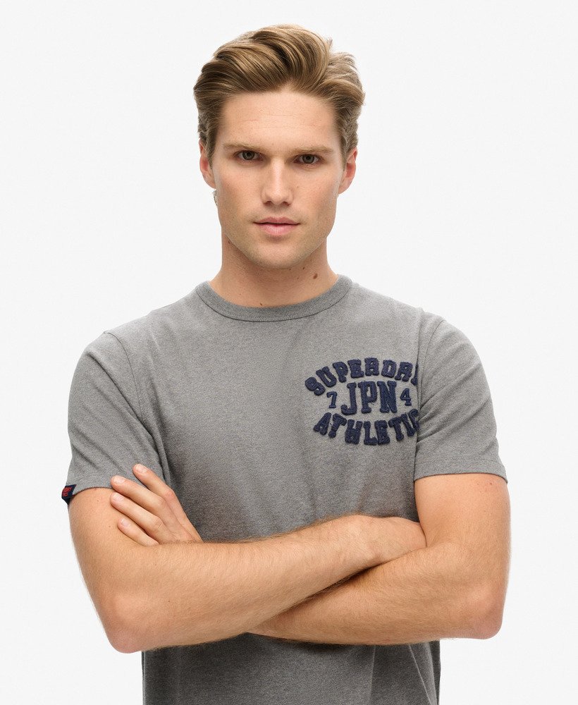 vintage sportief t-shirt met korte mouwen in middengrijs gemêleerd.