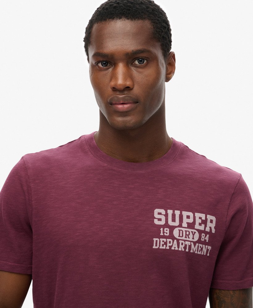 grafisch t-shirt van athletic college in vijgpaarse slubstof.