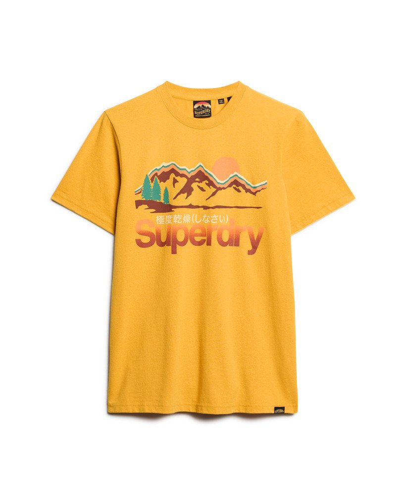 t-shirt met grafische print van great outdoors in mosterdgeel gemêleerd.
