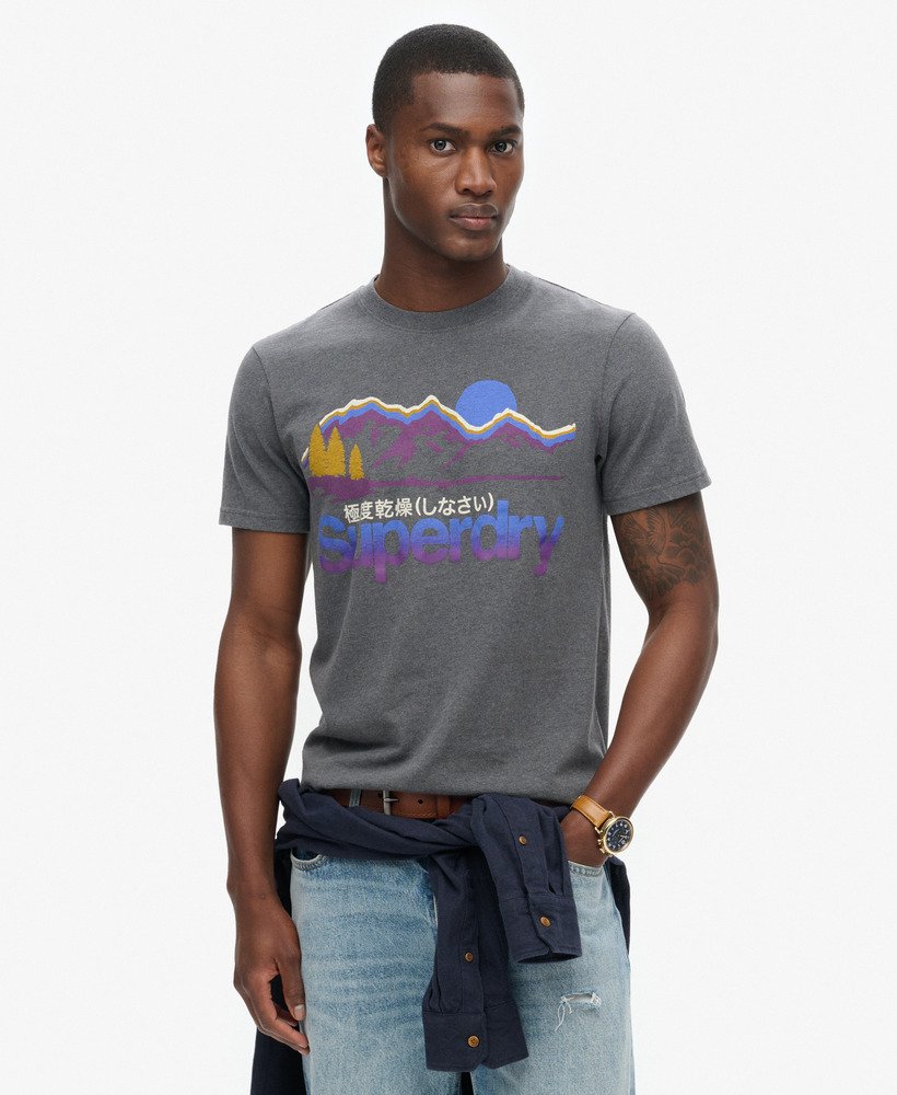 grafisch t-shirt met buitenprint in granietgrijs gemêleerd.