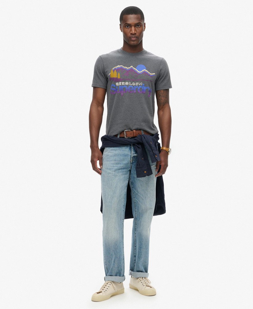 grafisch t-shirt met buitenprint in granietgrijs gemêleerd.
