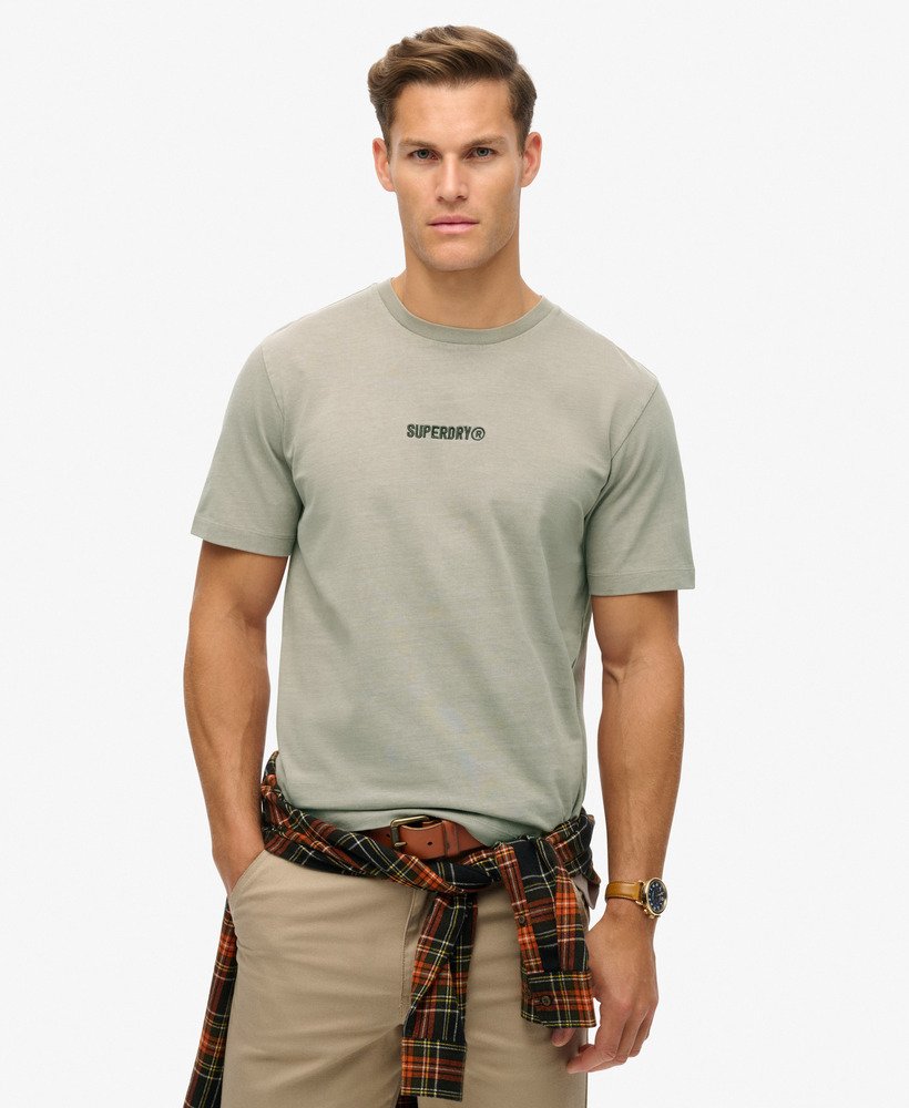 micro logo graphic loose t-shirt in deep beige slub