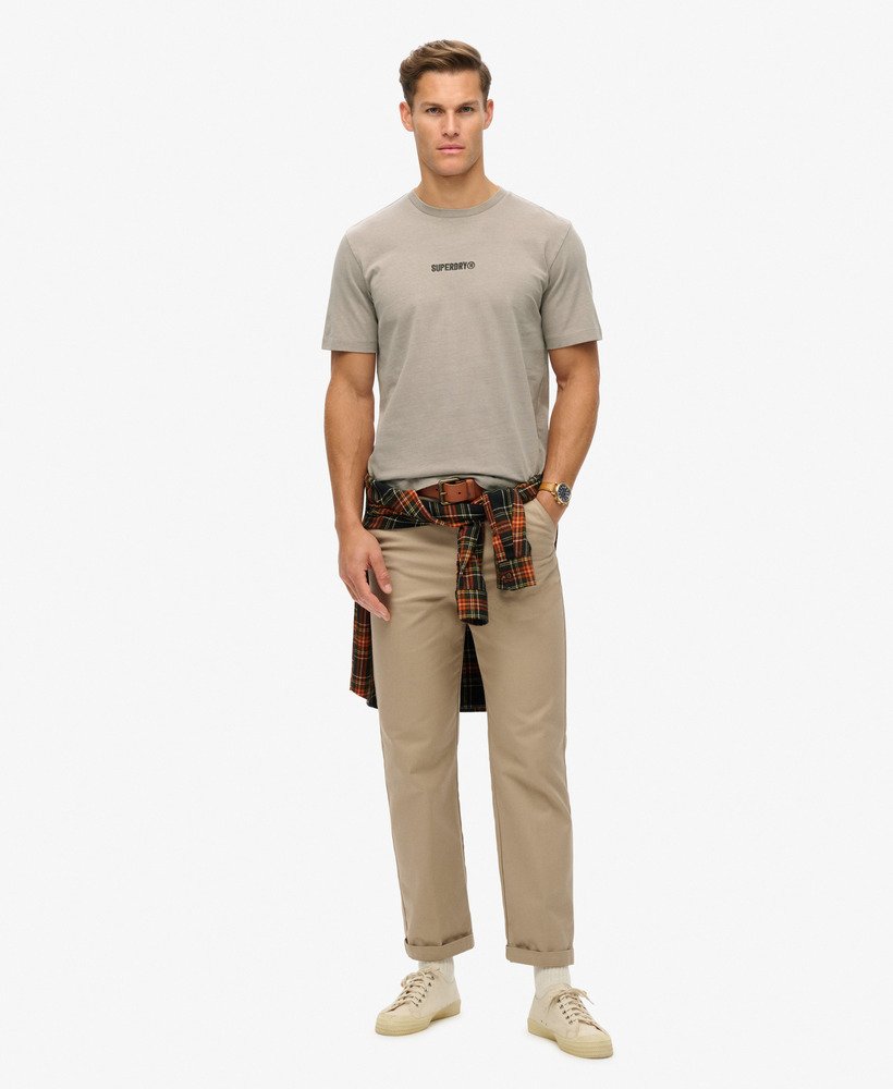 micro logo graphic loose t-shirt in deep beige slub