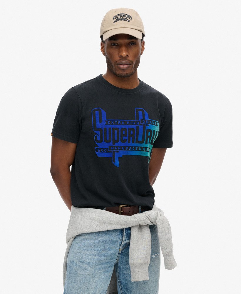 t-shirt met fluweelachtige vervagingsprint in nero black marl.