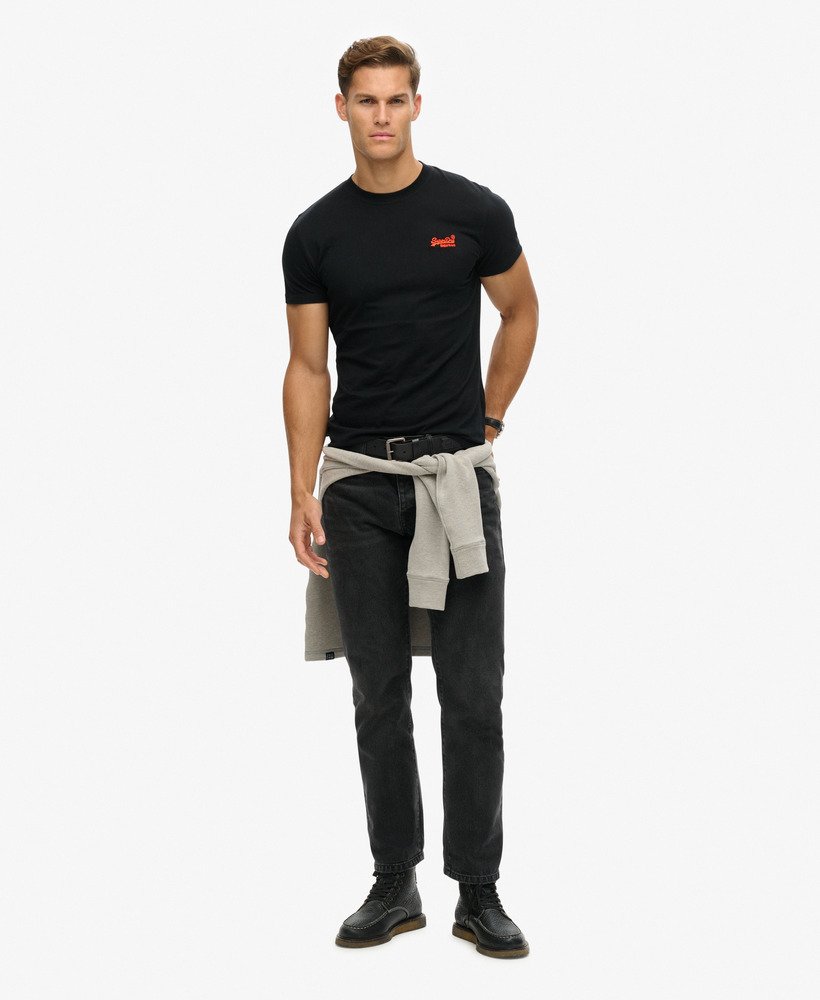 t-shirt met essential-logo van biologisch katoen in zwartalarmerend oranje.