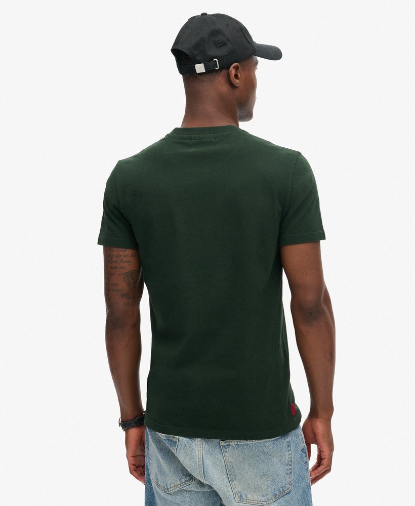 t-shirt met essential-logo van biologisch katoen in bosgroenfluorescentiegeel.