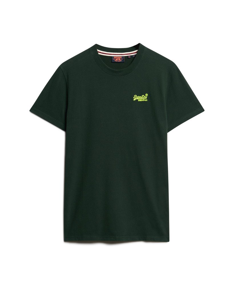 t-shirt met essential-logo van biologisch katoen in bosgroenfluorescentiegeel.