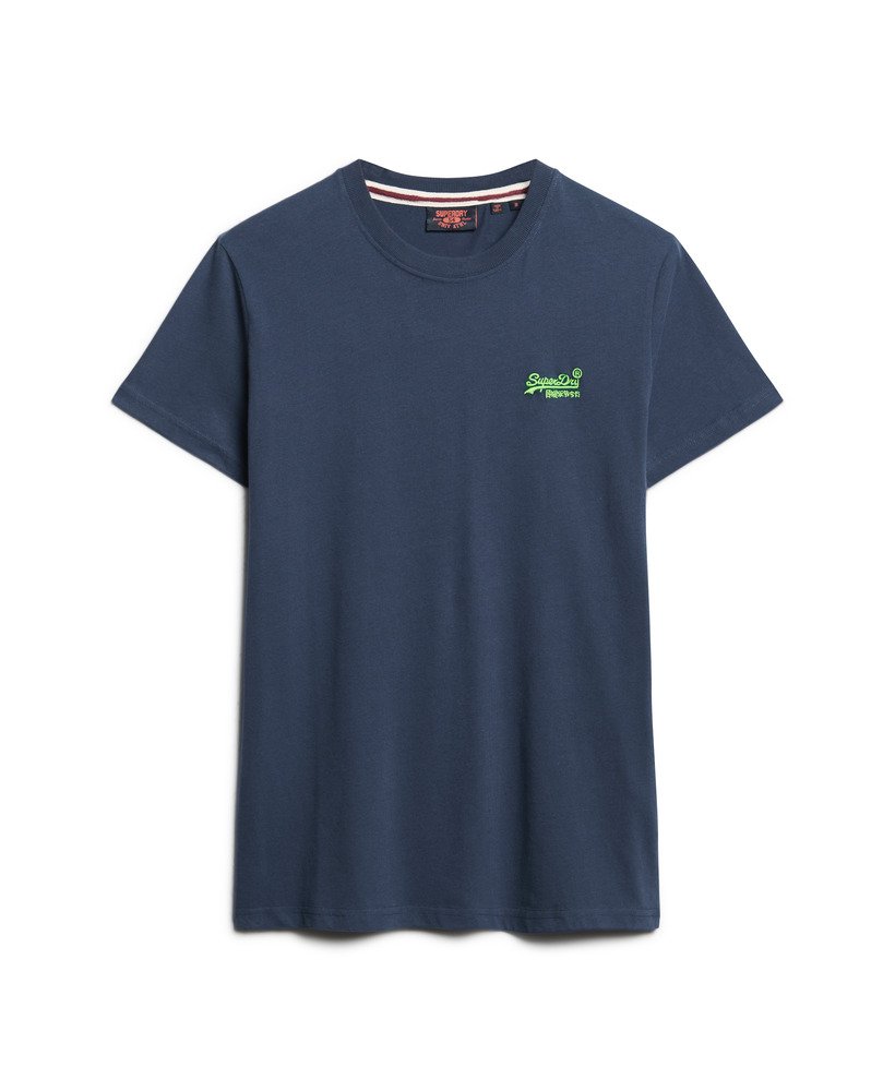 t-shirt met essential logo van biologisch katoen in lauren navyfluro lime.