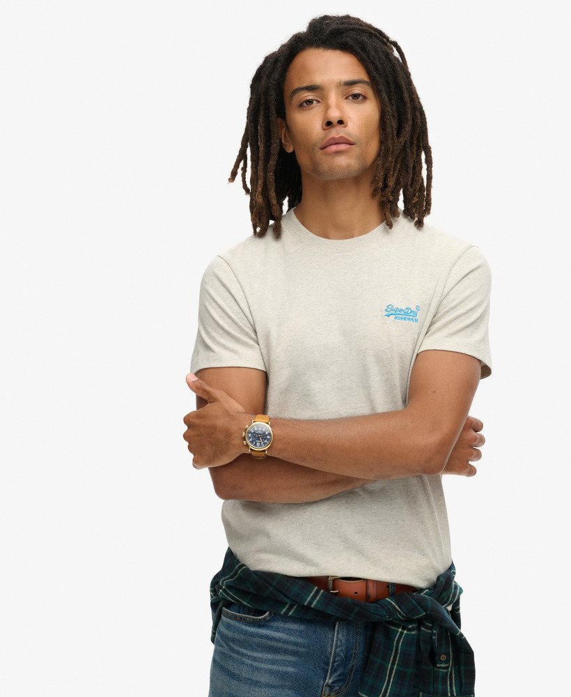 t-shirt met essential-logo van biologisch katoen in de kleuren lighting gry grndlefluro blue.