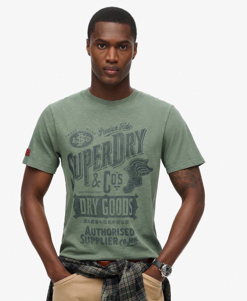 werkshirt met scriptprint in laurel khaki slub