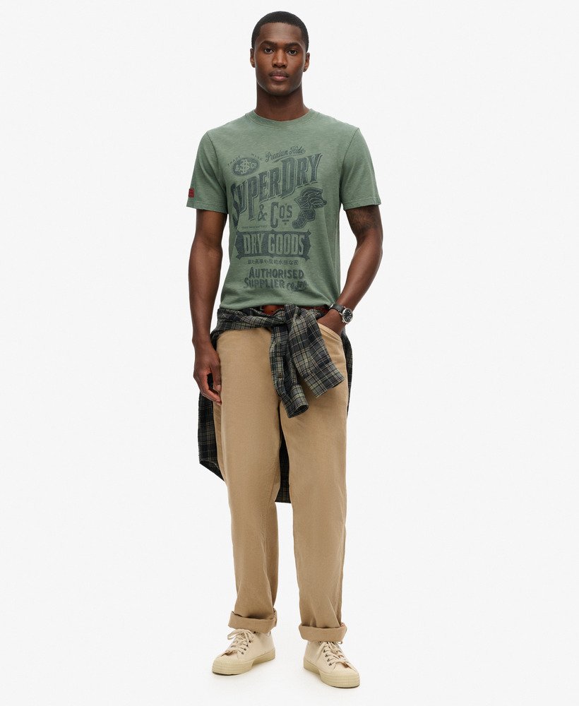werkshirt met scriptprint in laurel khaki slub
