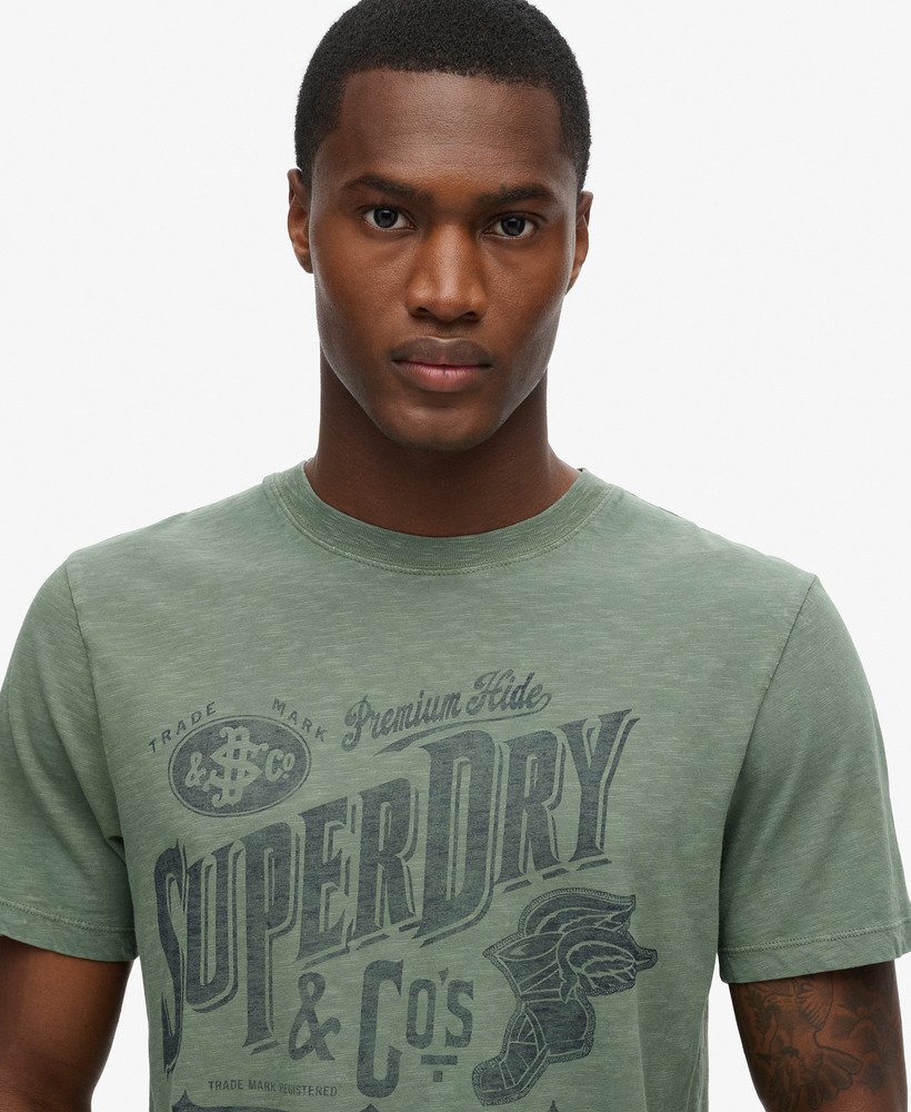 werkshirt met scriptprint in laurel khaki slub
