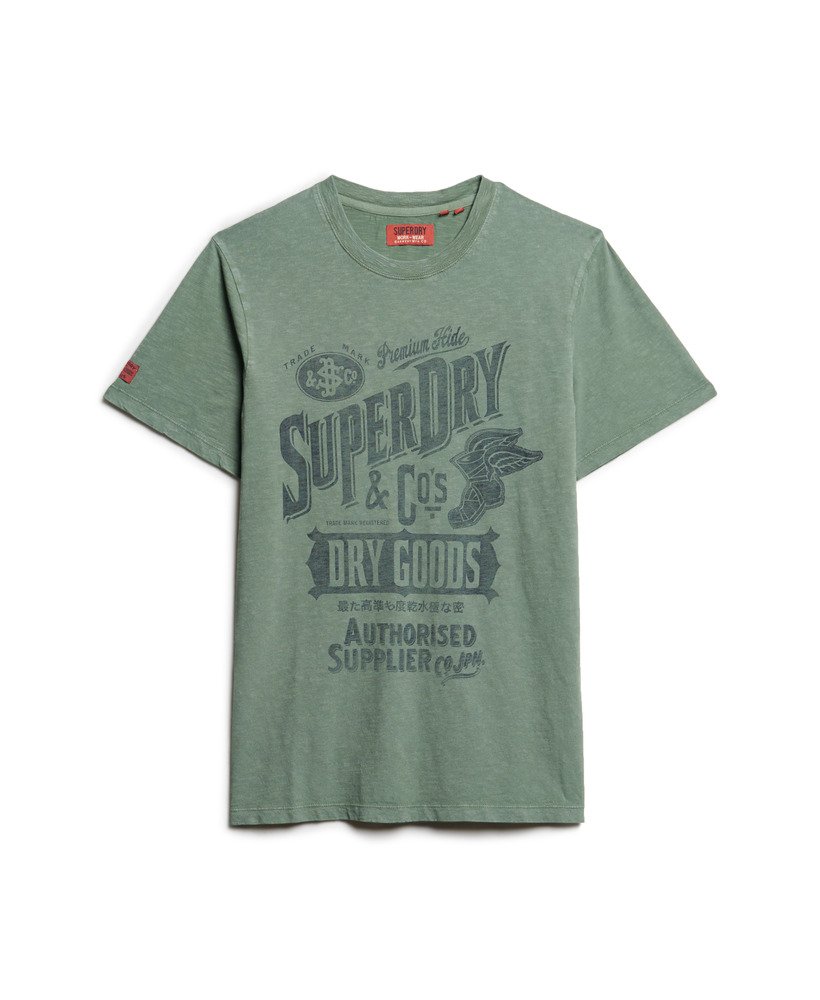 werkshirt met scriptprint in laurel khaki slub