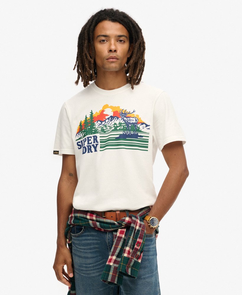 outdoor t-shirt met grafische strepen in winterwit