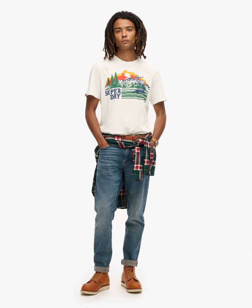 outdoor t-shirt met grafische strepen in winterwit