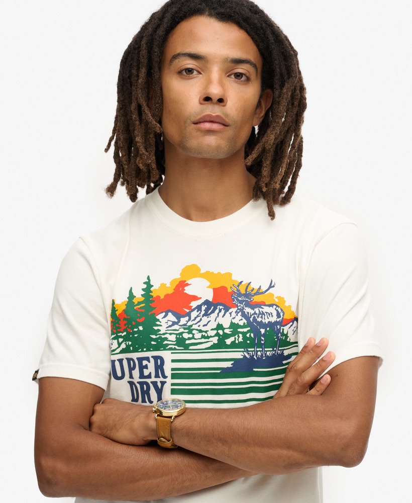 outdoor t-shirt met grafische strepen in winterwit