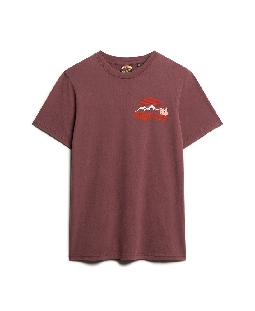 geweldig outdoor t-shirt met borstprint in rumrozijnenbruin.