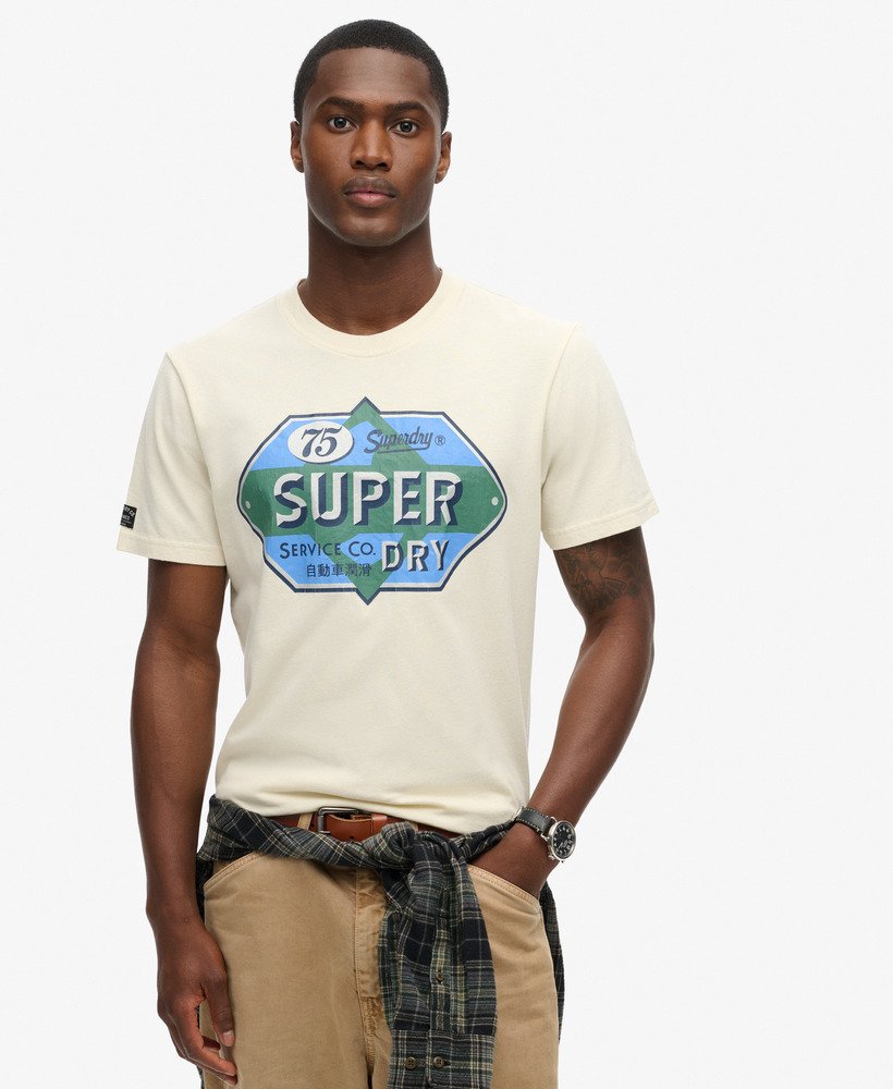 werkshirt met benzineprint in rijstwit