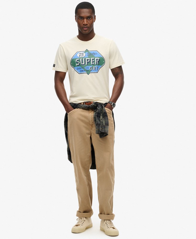 werkshirt met benzineprint in rijstwit