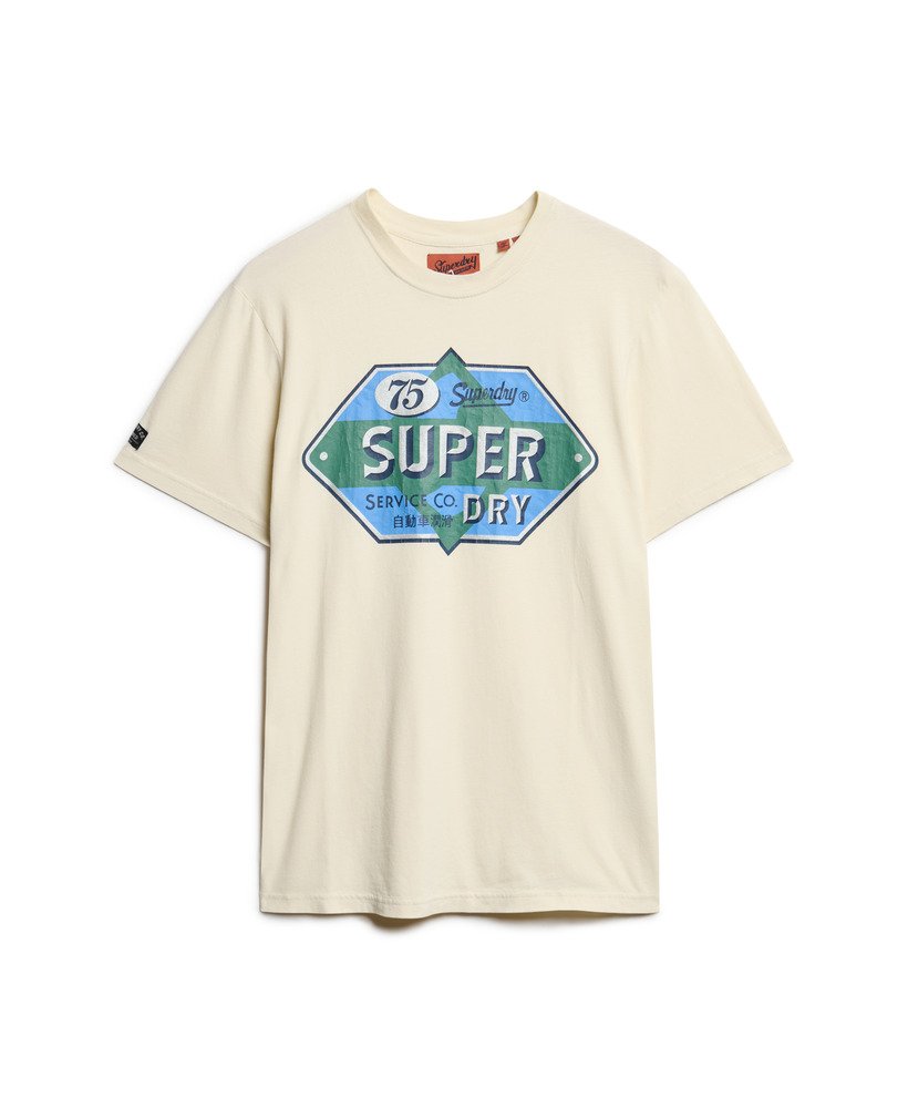 werkshirt met benzineprint in rijstwit
