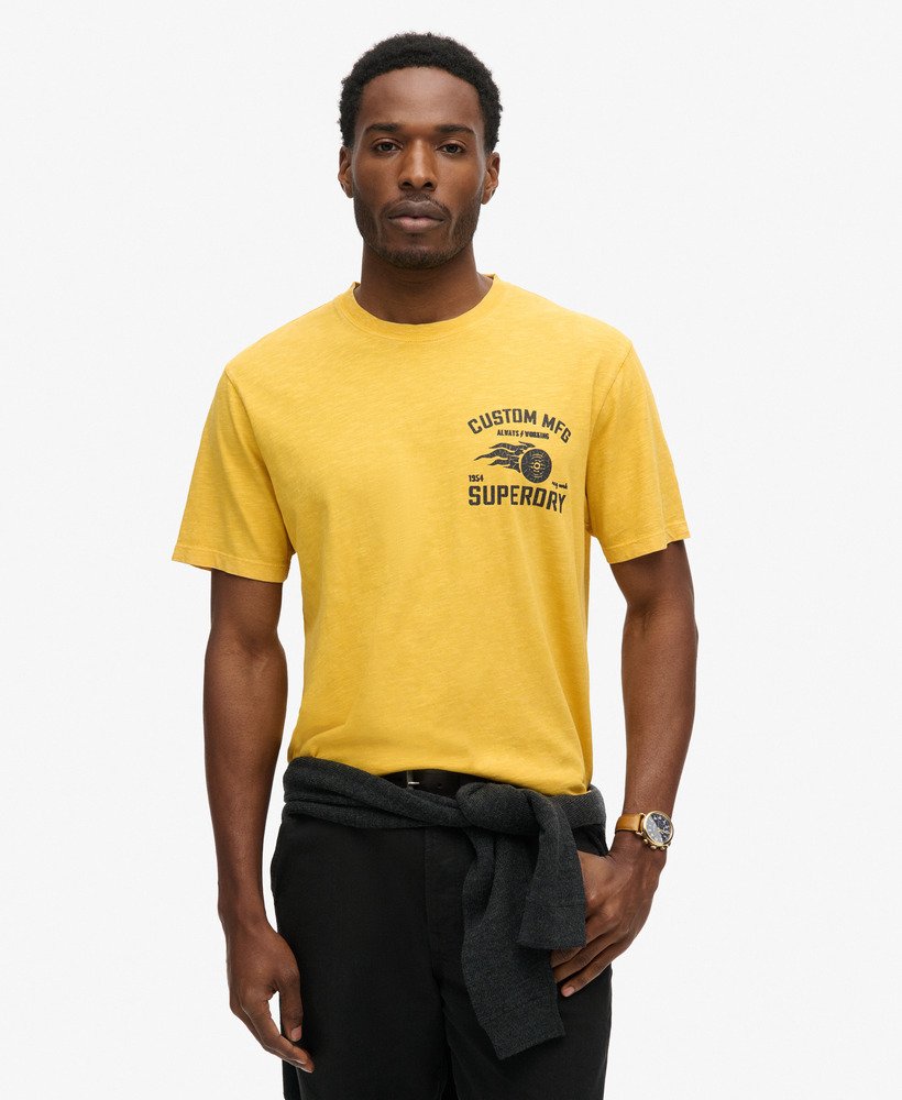 biker t-shirt met losse print in pigmentgeel