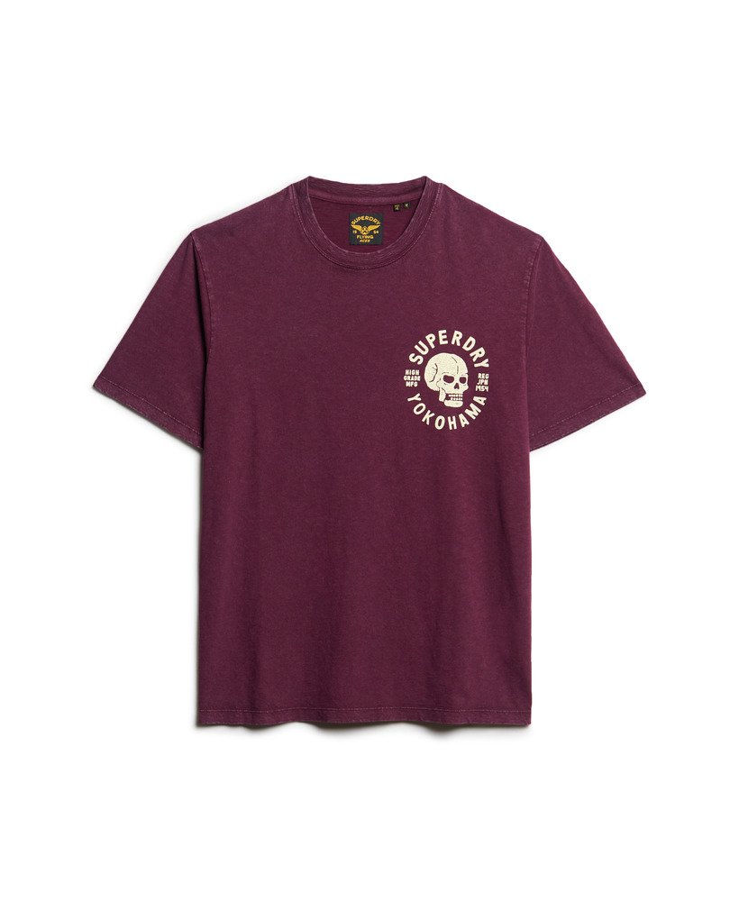 biker t-shirt met grafische print losvallend model in vijgpaarse slubstof.