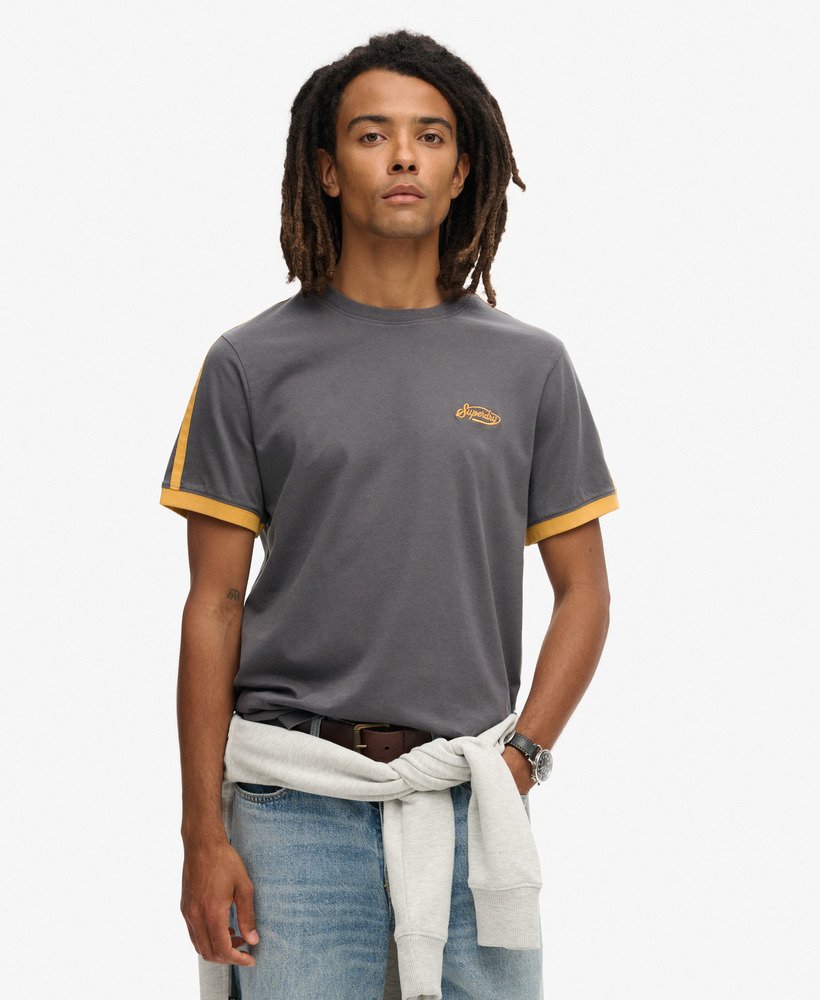 essential logo retro gestreept t-shirt in grafietzwart