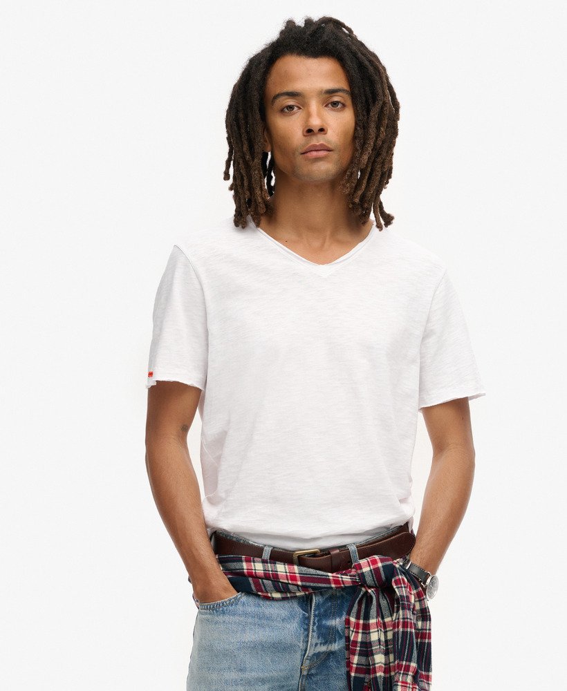 t-shirt met v-hals en rafelige rand in optic