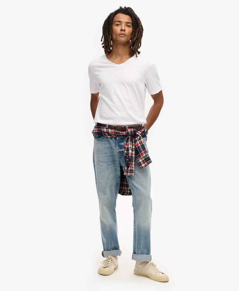 t-shirt met v-hals en rafelige rand in optic