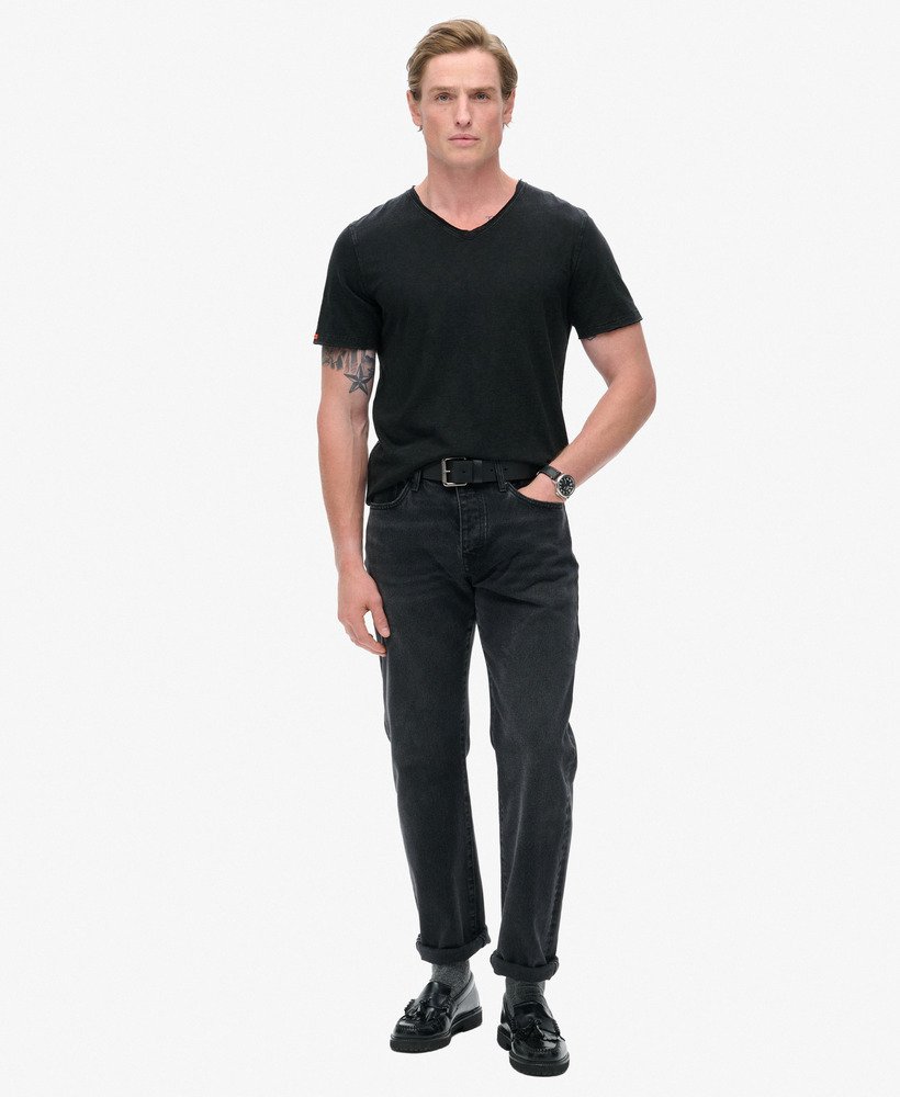 t-shirt met v-hals en rafelige rand in zwart