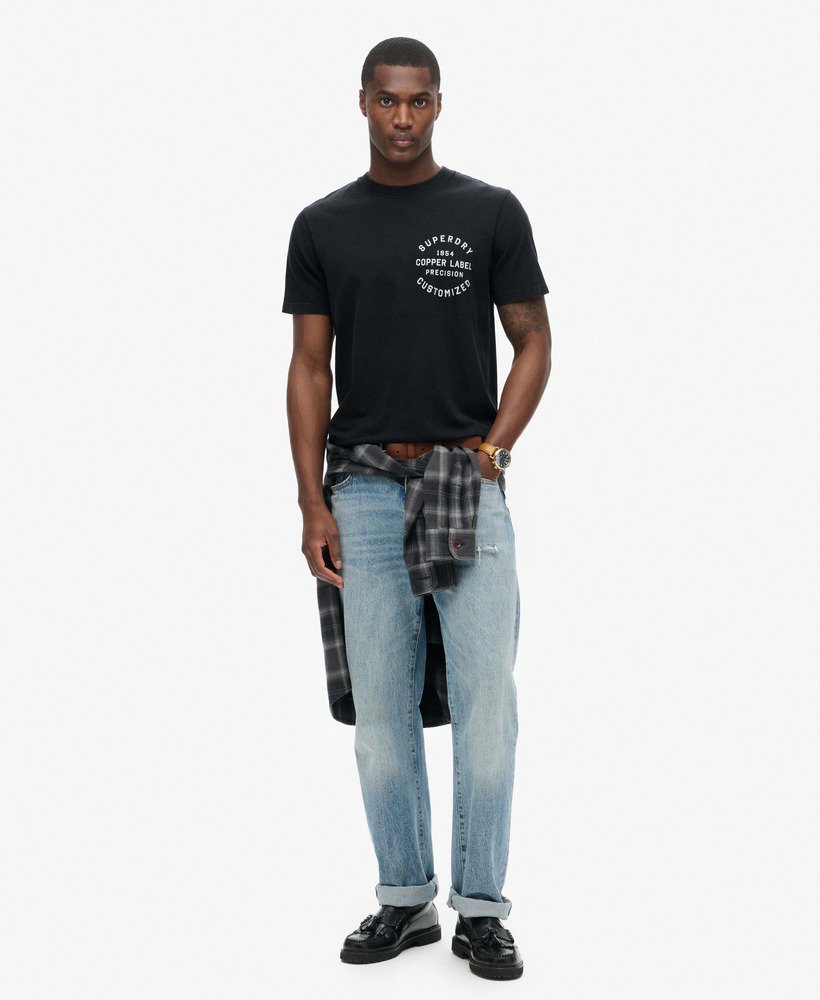 copper label t-shirt met borstprint in gitzwart