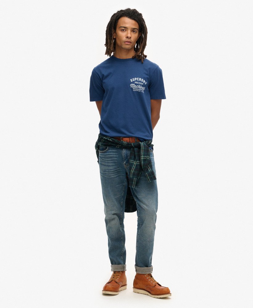 copper label t-shirt met borstprint in pilot mid blue
