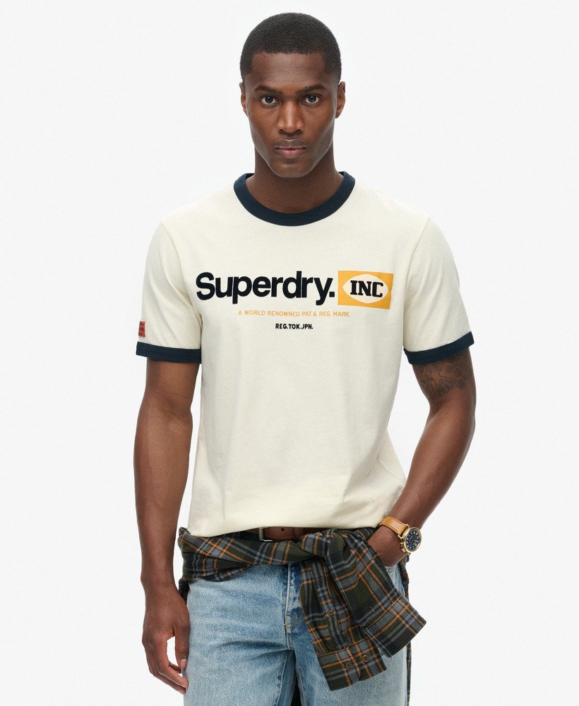 core logo ringer workwear graphic t-shirt in vintage cream