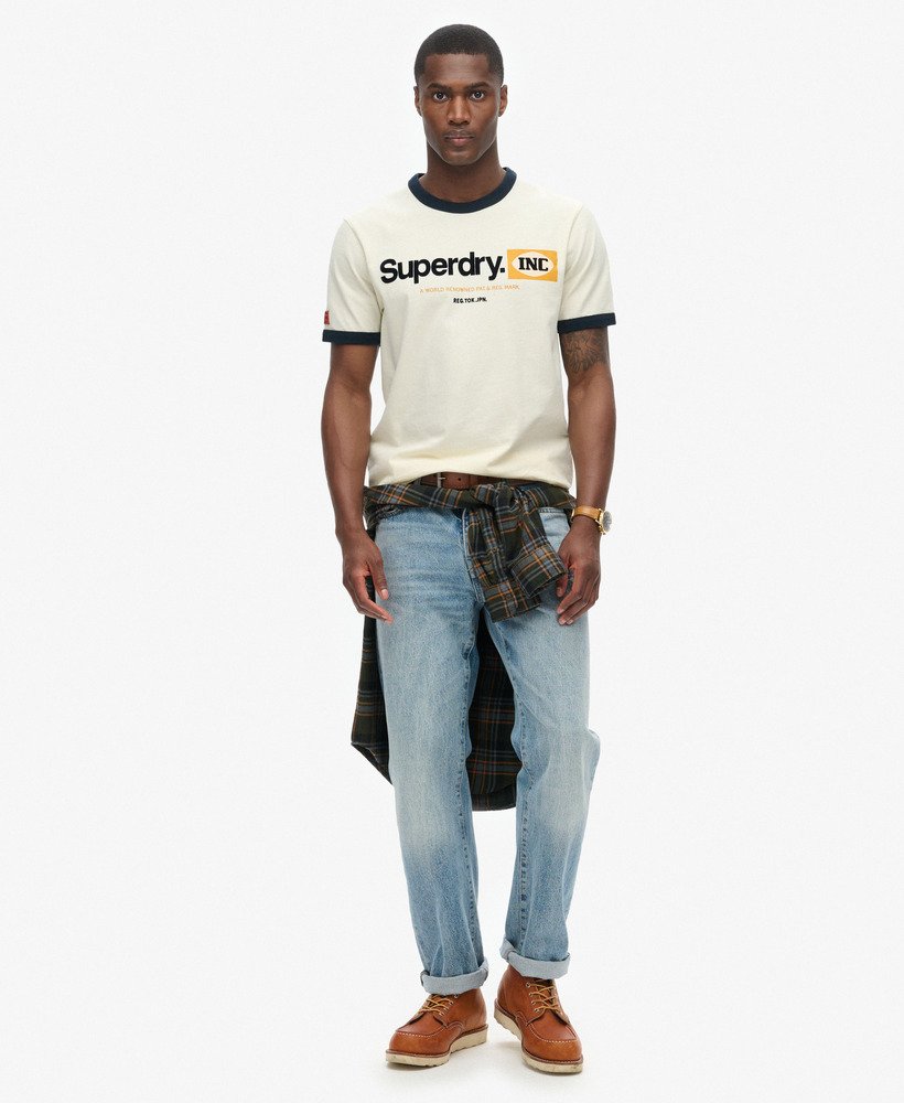 core logo ringer workwear graphic t-shirt in vintage cream