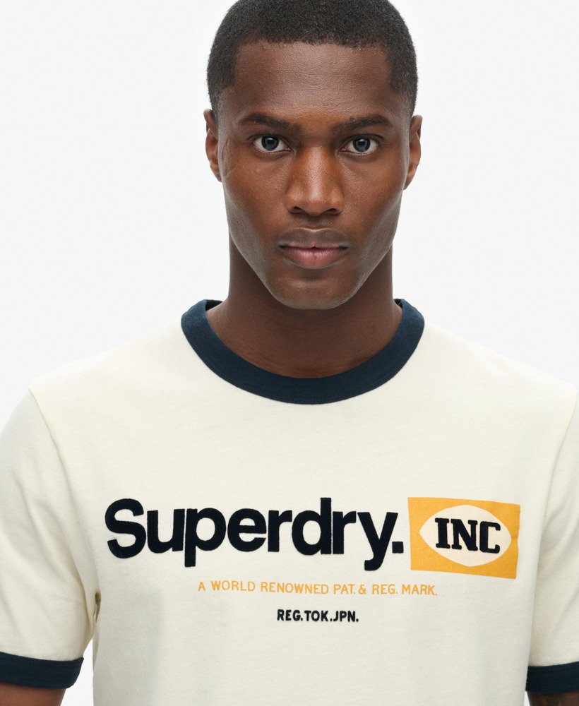 core logo ringer workwear graphic t-shirt in vintage cream